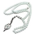 20B: White Muslim Tasbih 99 Beads silver trim (6mm)(15")