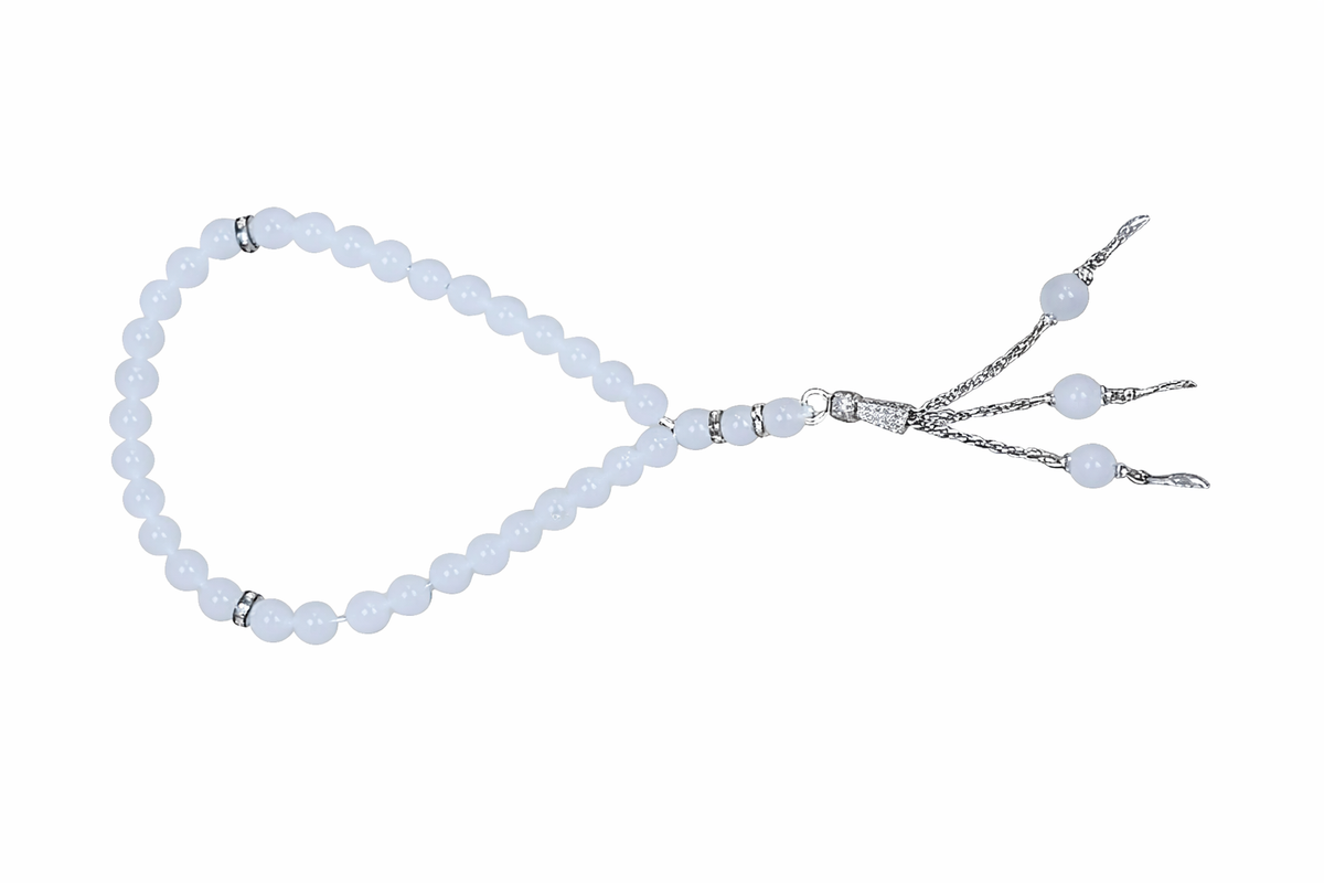 20C: 33 Beads White silver trim (6mm)(14")