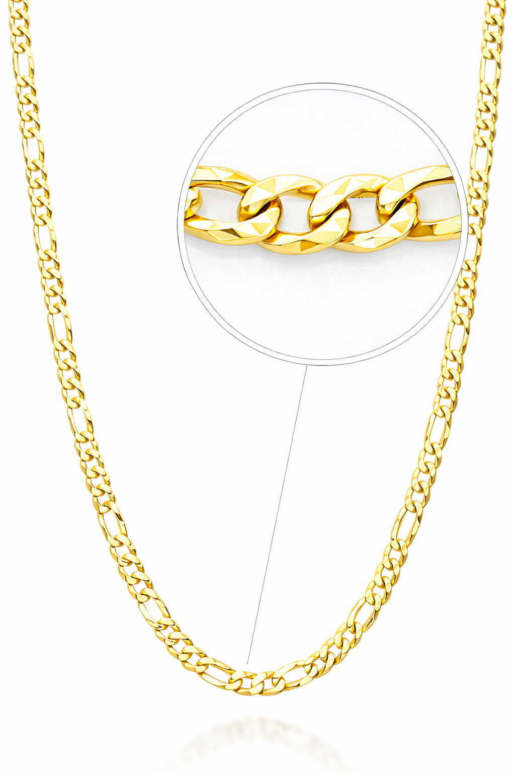 22D: Diamond-Cut Figaro Link Chain Gold Plated Italian .925 Sterling Silver 3mm (24")