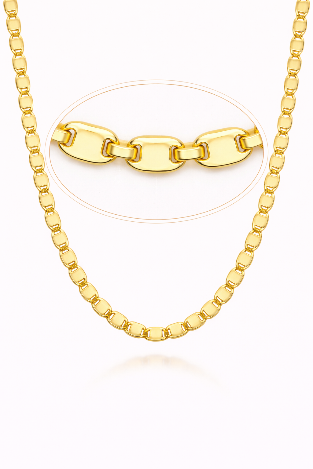 22L: Sparkle Mirror Link Chain Gold Plated Italian .925 Sterling Silver 2.5mm (24")