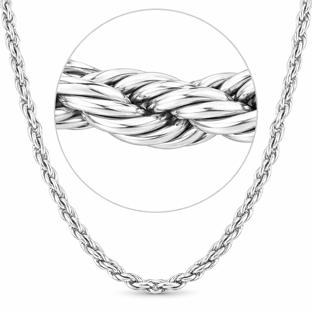 22J: Diamond-Cut Braided Rope Chain Italian .925 Sterling Silver 2mm (24")