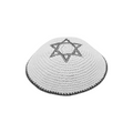 3P. White Hand Knitted Kippah W/ Silver Embroidered Star of David 17cm