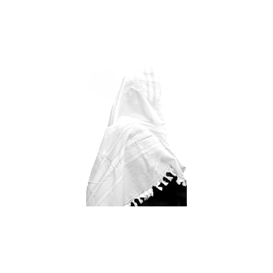 4F:White W/ Silver trims traditional Handmade Tallit – Made of Premium Wool & Viscose 24” x 72”