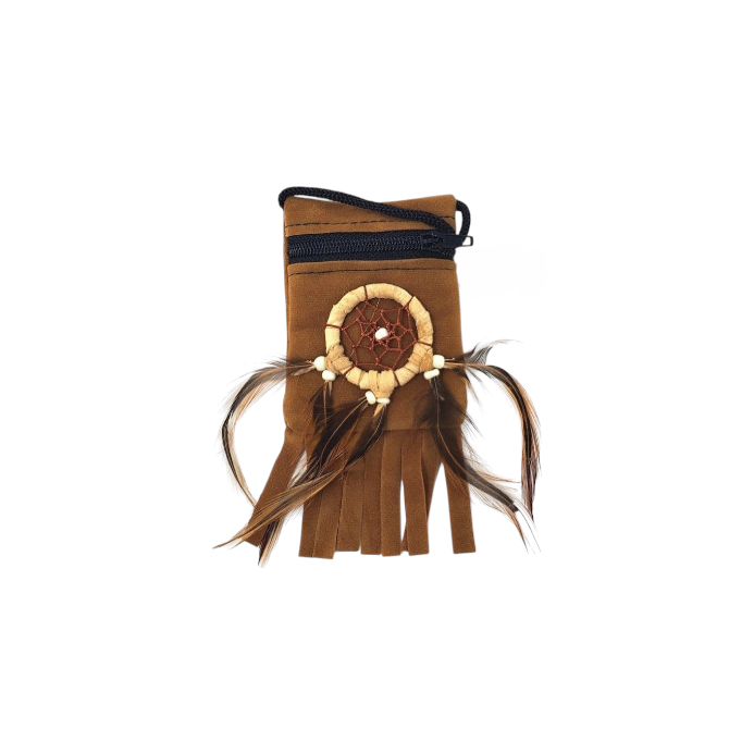 7K: (Natural Leather) Medicine Bag w/ Dream catcher (2" x 2.5")