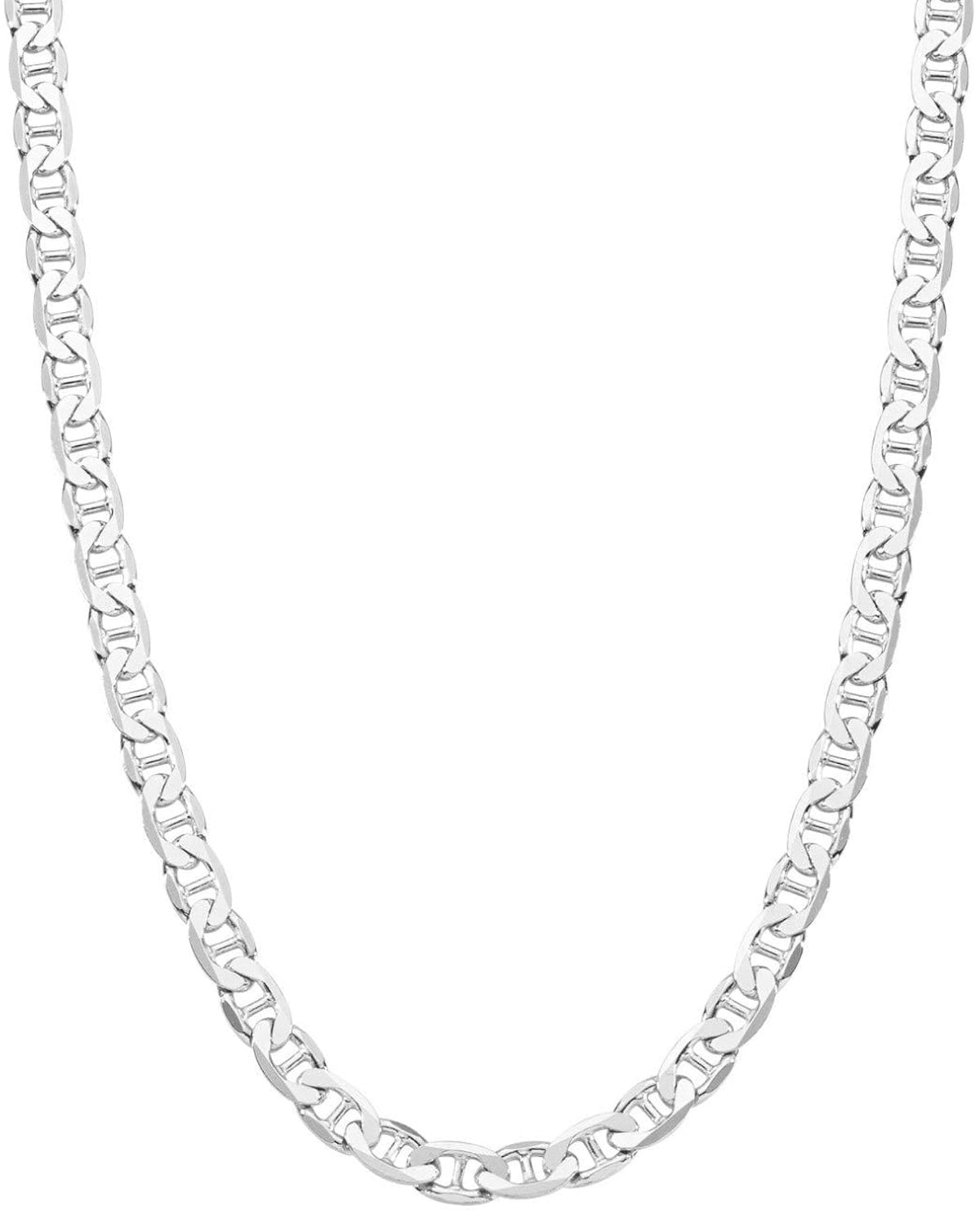 22H: Diamond-Cut Flat Mariner Link Chain Italian .925 Sterling Silver 4mm (22")